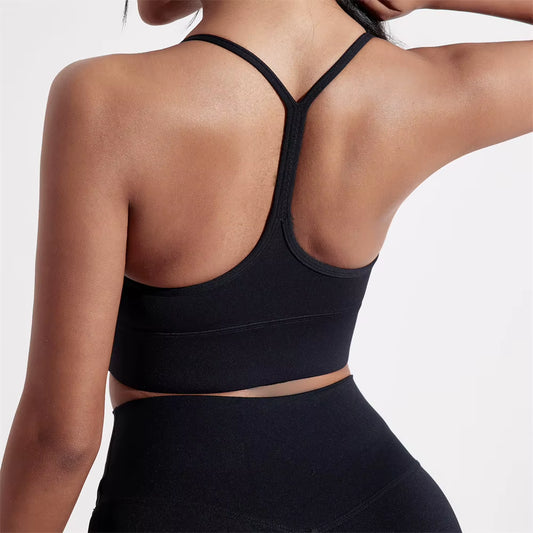Solid Color Y Shape Line Women Fitness Sport Bra Top Soft Tight Comprehensive Training Jogging Gym Yoga Underwear with Chest Pad