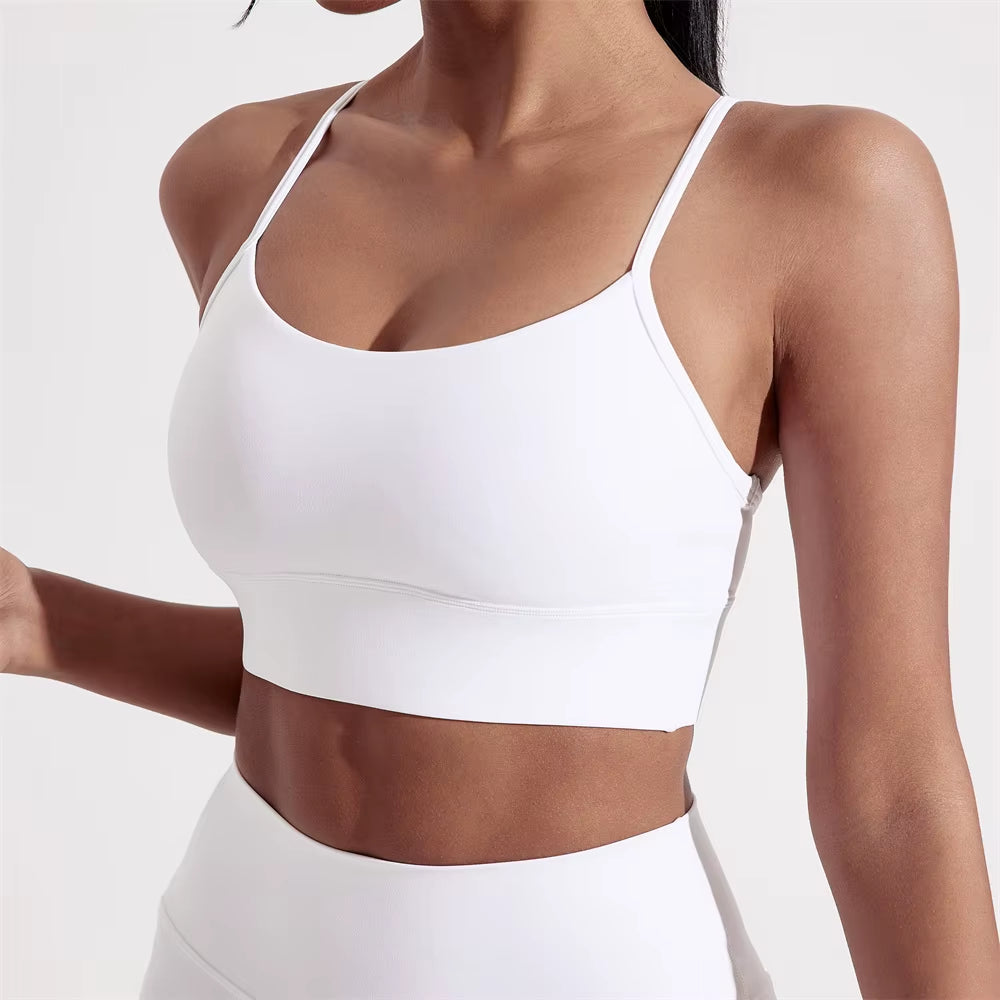 Solid Color Y Shape Line Women Fitness Sport Bra Top Soft Tight Comprehensive Training Jogging Gym Yoga Underwear with Chest Pad